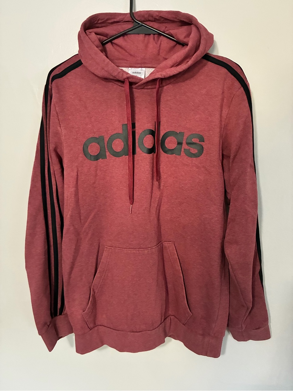 adidas Maroon Pullover Hoodie with Black Logo and Stripes
